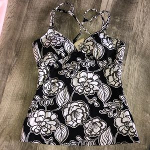Garnet Hill black and White Floral Tankini size 10